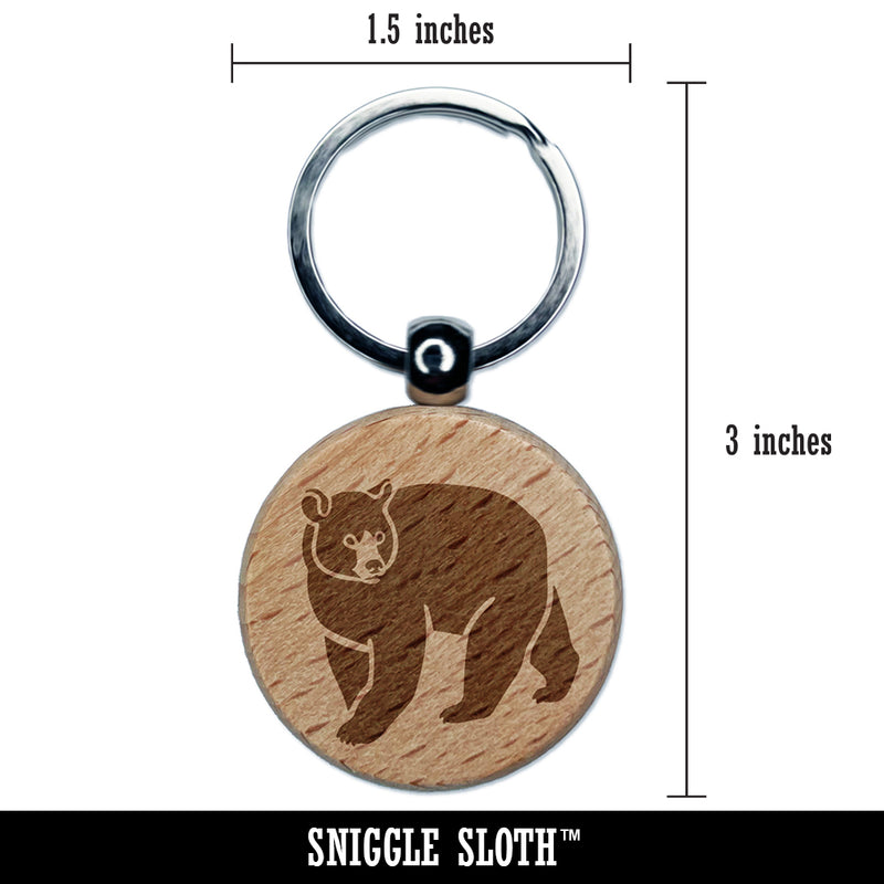 Black Bear Engraved Wood Round Keychain Tag Charm