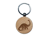 Brontosaurus Dinosaur Engraved Wood Round Keychain Tag Charm