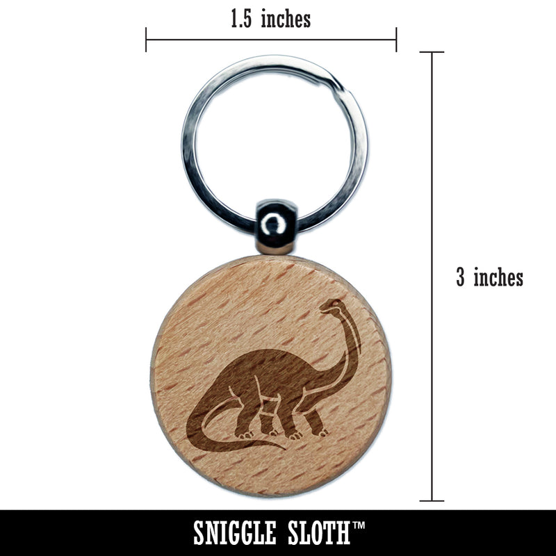 Brontosaurus Dinosaur Engraved Wood Round Keychain Tag Charm