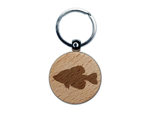 Crappie Fish Silhouette Engraved Wood Round Keychain Tag Charm