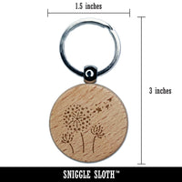 Dandelion Seeds Blowing Away Engraved Wood Round Keychain Tag Charm