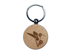 Fluttering Hummingbird Engraved Wood Round Keychain Tag Charm