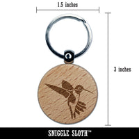 Fluttering Hummingbird Engraved Wood Round Keychain Tag Charm