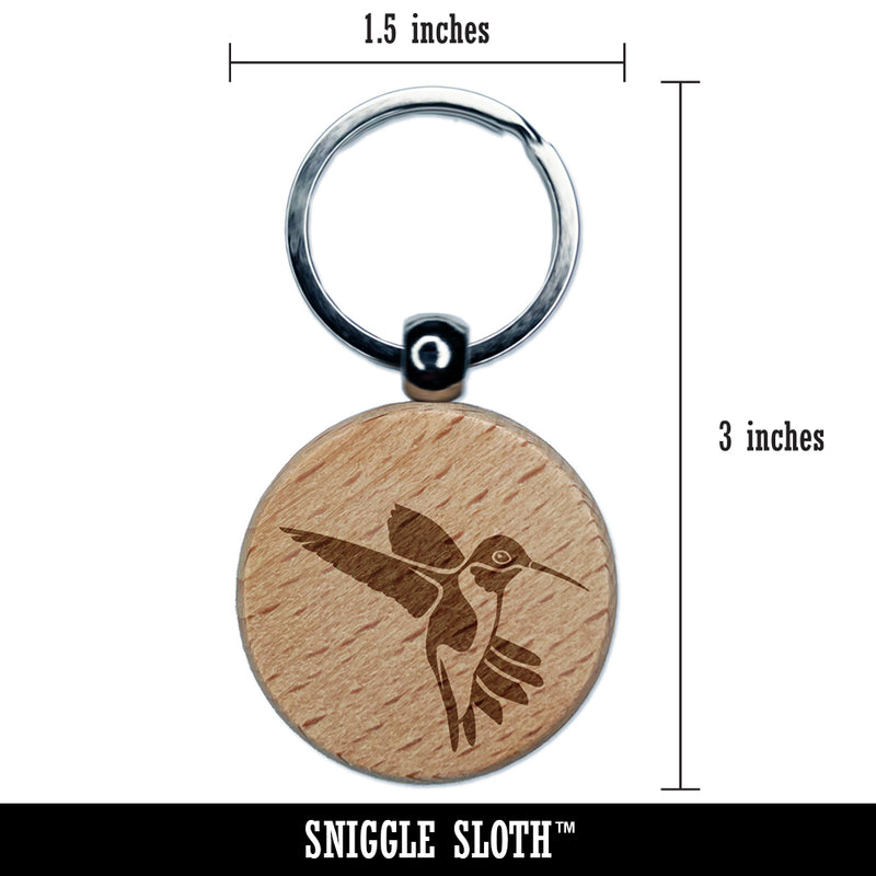 Fluttering Hummingbird Engraved Wood Round Keychain Tag Charm