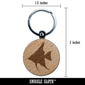 Freshwater Angelfish Fish Silhouette Engraved Wood Round Keychain Tag Charm