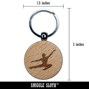 Male Ballet Dancer Jumping Man Boy Engraved Wood Round Keychain Tag Charm