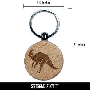 Parasaurolophus Dinosaur Engraved Wood Round Keychain Tag Charm