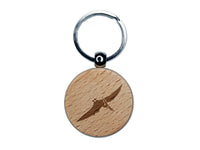 Pteranodon Dinosaur Engraved Wood Round Keychain Tag Charm