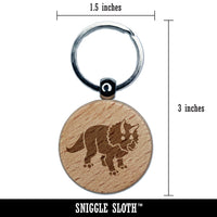 Triceratops Dinosaur Engraved Wood Round Keychain Tag Charm