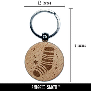 Christmas Stocking Sock Engraved Wood Round Keychain Tag Charm