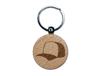 Baseball Cap Trucker Hat Sports Engraved Wood Round Keychain Tag Charm