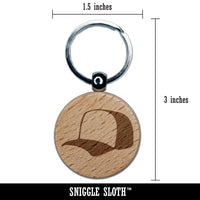 Baseball Cap Trucker Hat Sports Engraved Wood Round Keychain Tag Charm