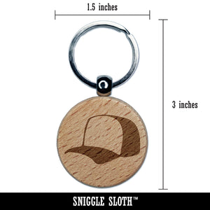 Baseball Cap Trucker Hat Sports Engraved Wood Round Keychain Tag Charm