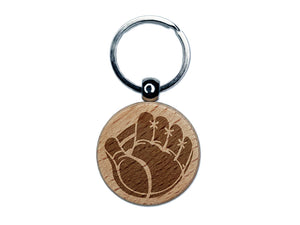 Baseball Catchers Mitt Gloves Engraved Wood Round Keychain Tag Charm