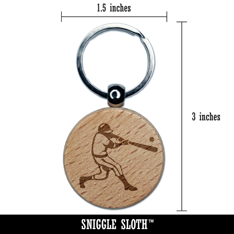 Baseball Player Batter Hitting Ball Engraved Wood Round Keychain Tag Charm