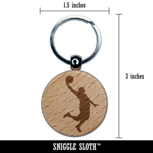 Basketball Player Slam Dunk Sports Engraved Wood Round Keychain Tag Charm