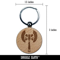 Battle Axe Dwarven Fantasy Weapon Engraved Wood Round Keychain Tag Charm