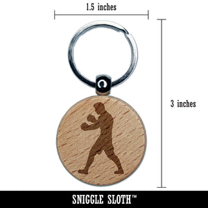 Boxer Fighter Stance with Boxing Gloves Pugilist Engraved Wood Round Keychain Tag Charm