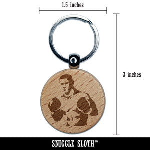 Boxer Man with Boxing Gloves Pugilist Engraved Wood Round Keychain Tag Charm