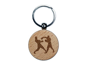 Boxers Boxing Fighting Punch Dodge Engraved Wood Round Keychain Tag Charm