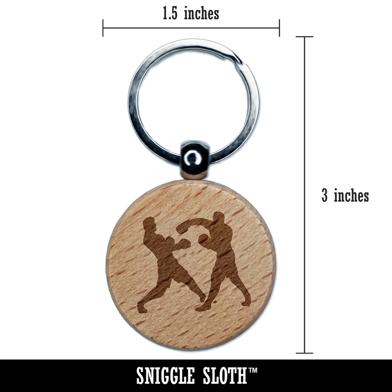 Boxers Boxing Fighting Punch Dodge Engraved Wood Round Keychain Tag Charm