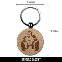 Brawny Gorilla Ape Engraved Wood Round Keychain Tag Charm