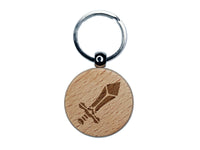 Sword Blade Fighter Fantasy Weapon Engraved Wood Round Keychain Tag Charm