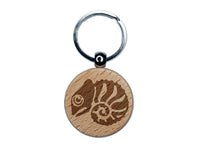 Cautiously Curled Chameleon Lizard Engraved Wood Round Keychain Tag Charm