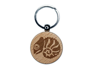 Cautiously Curled Chameleon Lizard Engraved Wood Round Keychain Tag Charm