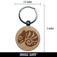 Cautiously Curled Chameleon Lizard Engraved Wood Round Keychain Tag Charm