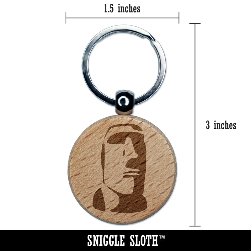 Easter Island Statue Stone Head Monument Engraved Wood Round Keychain Tag Charm