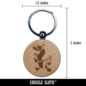 Excited and Happy Mallard Duck Cartoon Engraved Wood Round Keychain Tag Charm