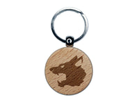 Ferocious Snarling Wolf Head Side Engraved Wood Round Keychain Tag Charm