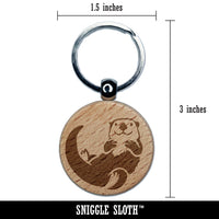 Floating Sea Otter Engraved Wood Round Keychain Tag Charm