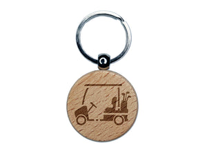 Golf Cart Caddy with Clubs Engraved Wood Round Keychain Tag Charm