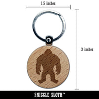 Hairy Bigfoot Sasquatch Standing Silhouette Engraved Wood Round Keychain Tag Charm