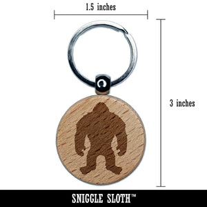 Hairy Bigfoot Sasquatch Standing Silhouette Engraved Wood Round Keychain Tag Charm