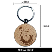 Heart Love Health Potion Bottle Engraved Wood Round Keychain Tag Charm