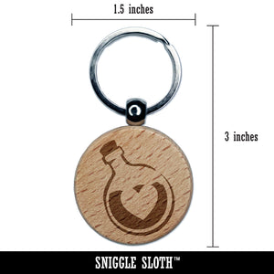 Heart Love Health Potion Bottle Engraved Wood Round Keychain Tag Charm