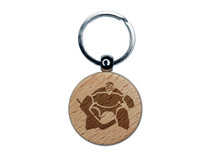 Hockey Goalie Goalkeeper with Stick Engraved Wood Round Keychain Tag Charm