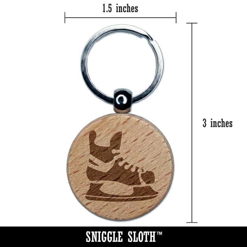 Hockey Ice Skates Skating Blades Engraved Wood Round Keychain Tag Charm