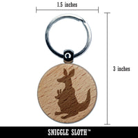Kangaroo Mother with Baby Joey Silhouette Engraved Wood Round Keychain Tag Charm