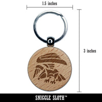 Landing Geometric Eagle Hawk Bird of Prey Engraved Wood Round Keychain Tag Charm