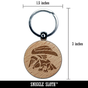 Landing Geometric Eagle Hawk Bird of Prey Engraved Wood Round Keychain Tag Charm