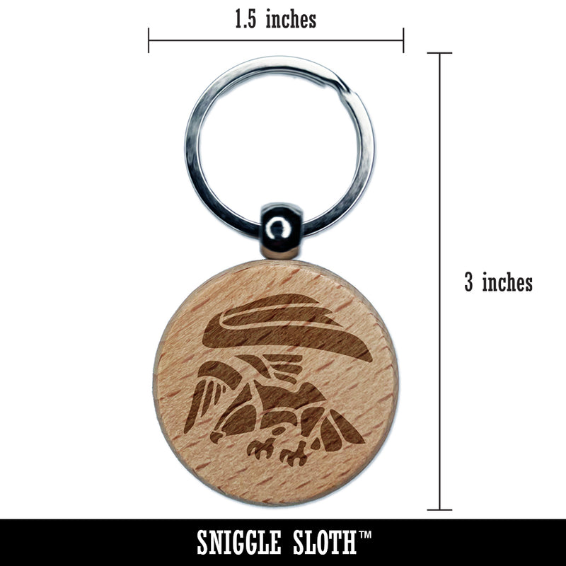 Landing Geometric Eagle Hawk Bird of Prey Engraved Wood Round Keychain Tag Charm