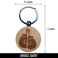 Pair of Boxing Gloves Hanging Engraved Wood Round Keychain Tag Charm