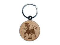 Prancing Pony Horse Mule Engraved Wood Round Keychain Tag Charm