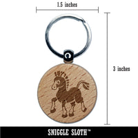 Prancing Pony Horse Mule Engraved Wood Round Keychain Tag Charm