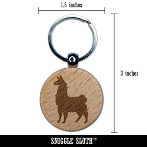 Proud Wooly Llama Standing Silhouette Engraved Wood Round Keychain Tag Charm