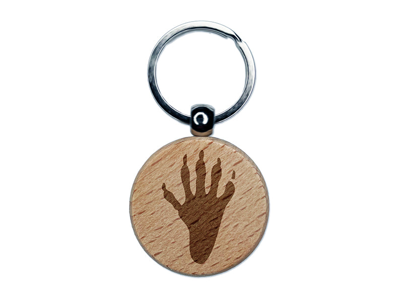 Raccoon Trash Panda Foot Print Engraved Wood Round Keychain Tag Charm